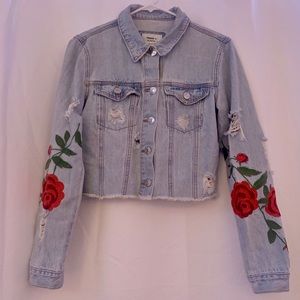 Forever 21 Jean Jacket With Roses & Rips